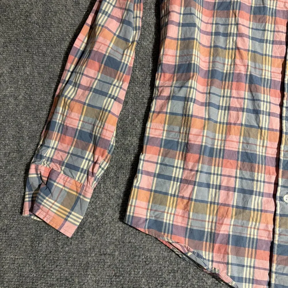 J Crew Shirt Mens Small Pink Plaid Slim Untucked Button Down Flex Washed
